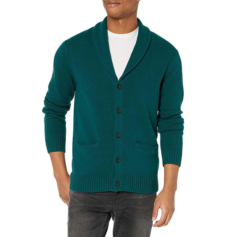 Men's Solid Color Lapel Button Knit Cardigan