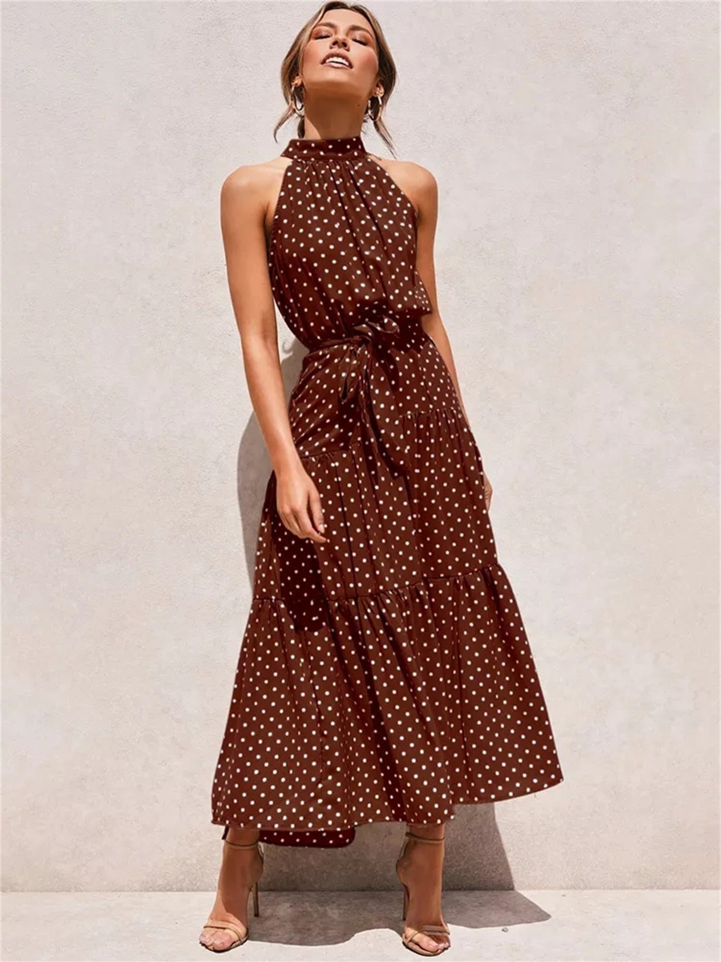 Halter Strapless Neck Floral Print Summer Vacation Dresses