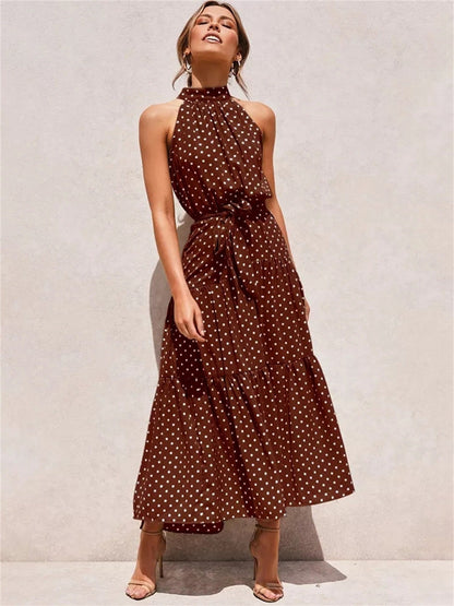 Halter Strapless Neck Floral Print Summer Vacation Dresses