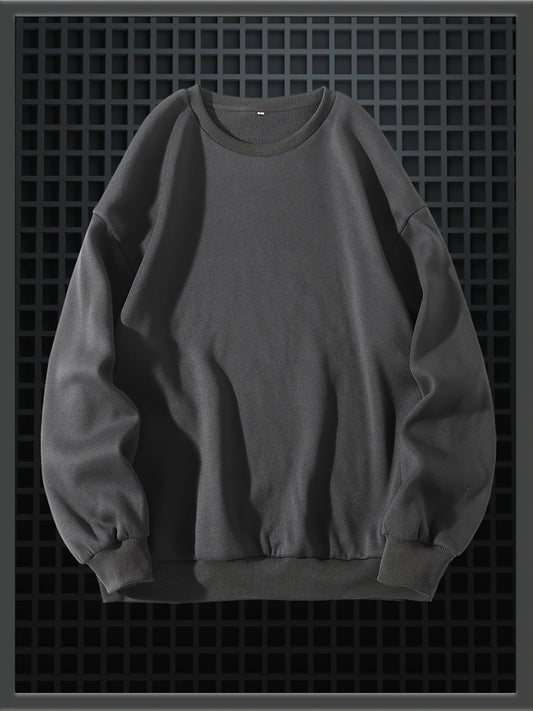 Men's Solid Fleece Crew Neck Pullover Long Sleeves Polyester Casual Trendy Sweatshirt