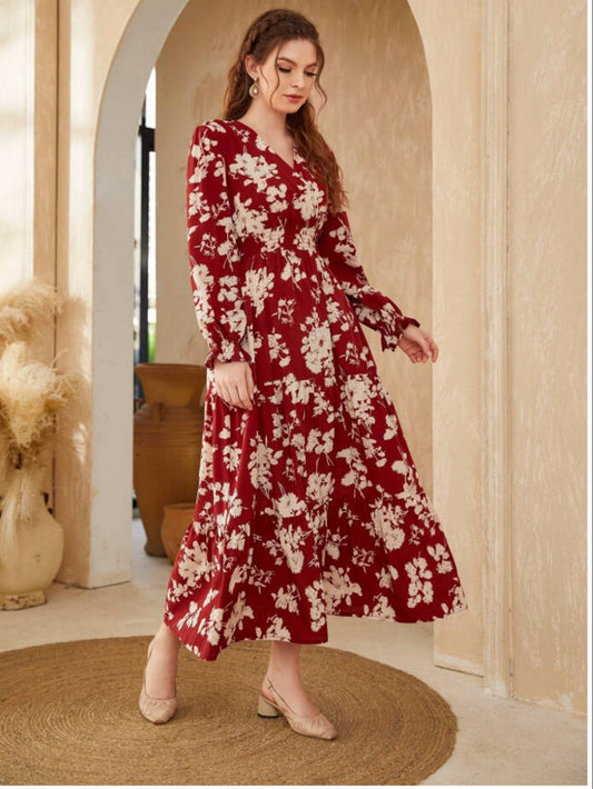 Floral Print Long Sleeve Maxi Dress