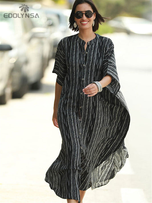 Bohemian Striped Elegant Beach Casual Every Day Dress For Spring Summer