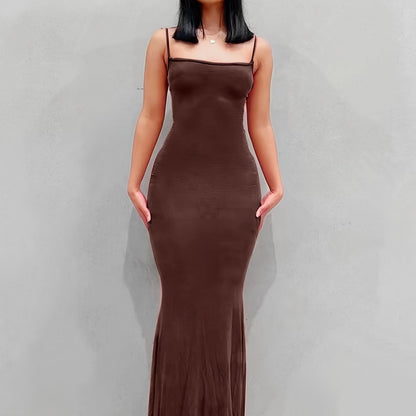 Women's Sexy Scoop Neck Open Back Cami Bodycon Maxi Sleeveless Solid Backless Dresses