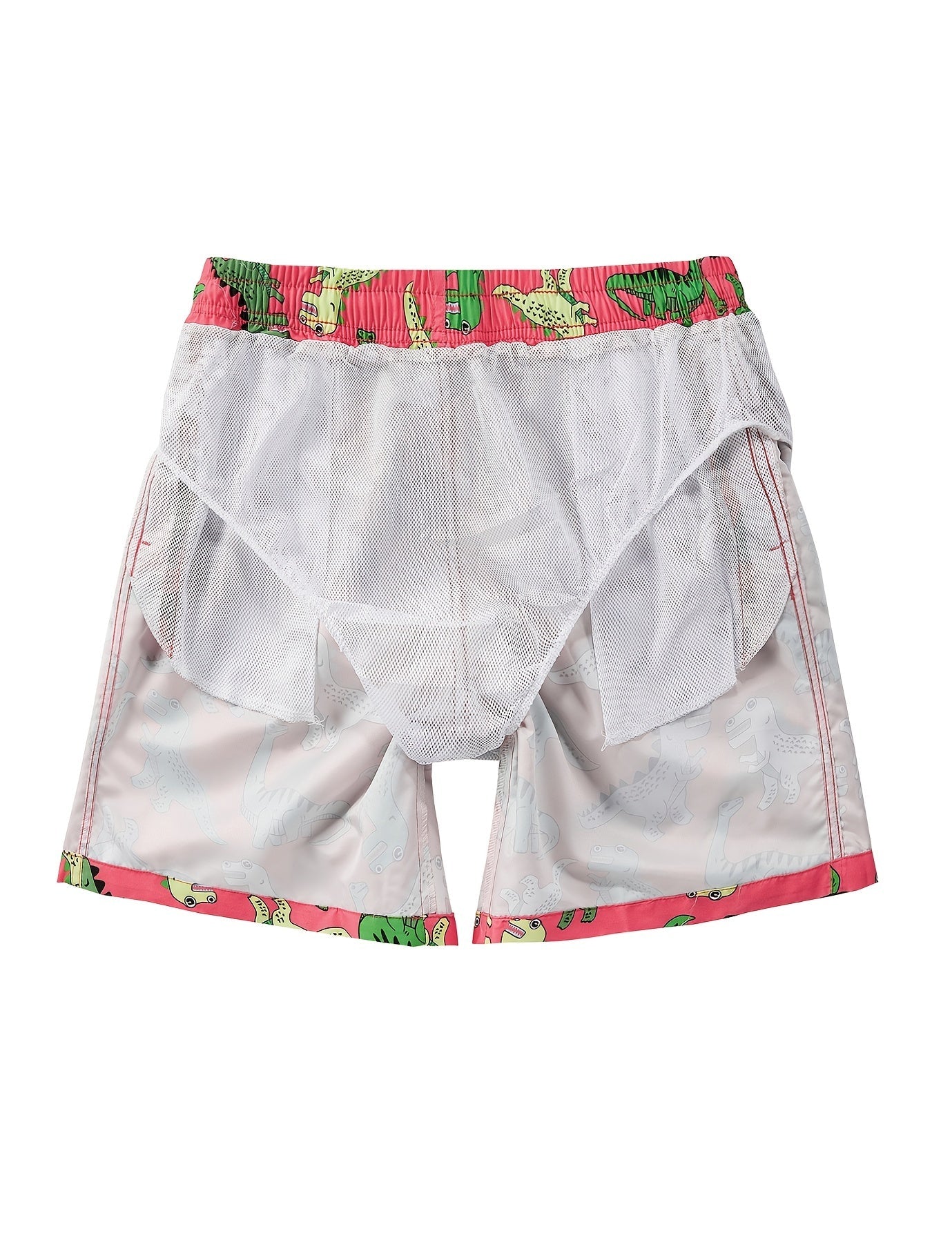 Men's Cartoon Dinosaur Print Beach Swim Trunks Shorts