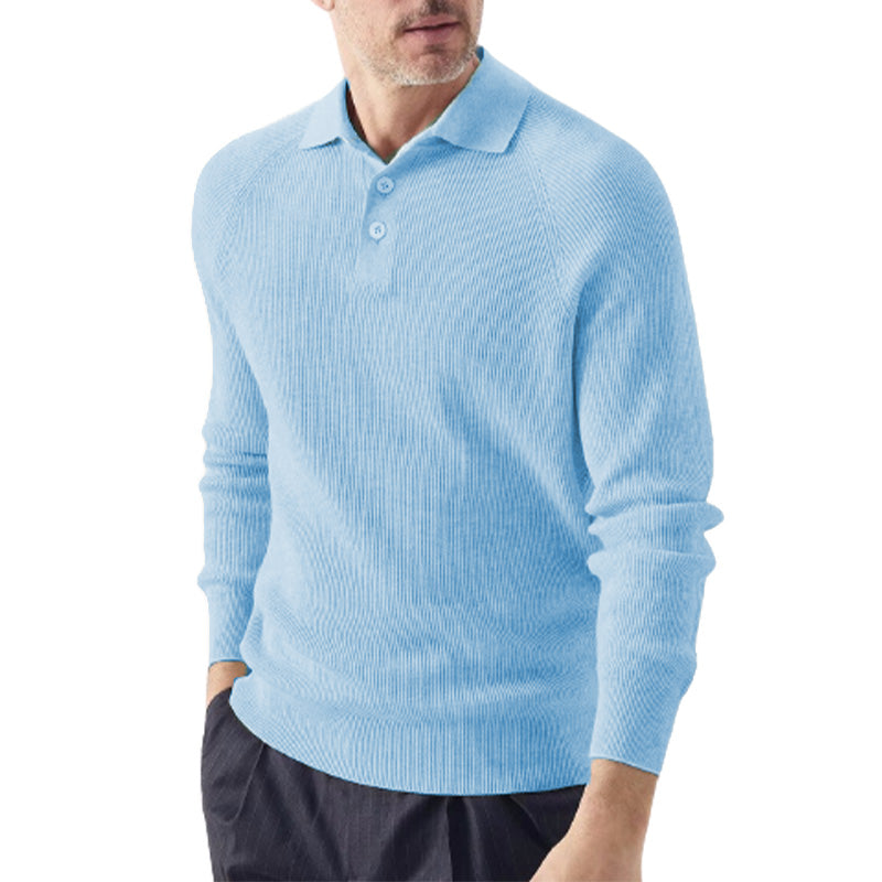 Men's New POLO Long-Sleeved Sweater Solid Color Lapel Sweater Bottoming Top