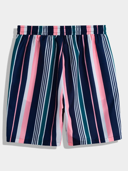 Men's Vertical Striped Swim Trunks Quick Dry Beach Shorts For Holiday