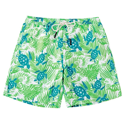Men's Quick Dry Beach Shorts With Tropical Turtle Pattern