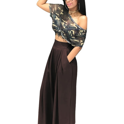 Loose Straight Flare Casual Pocket High Waist Solid Wide Leg Fashion Comfy Pants