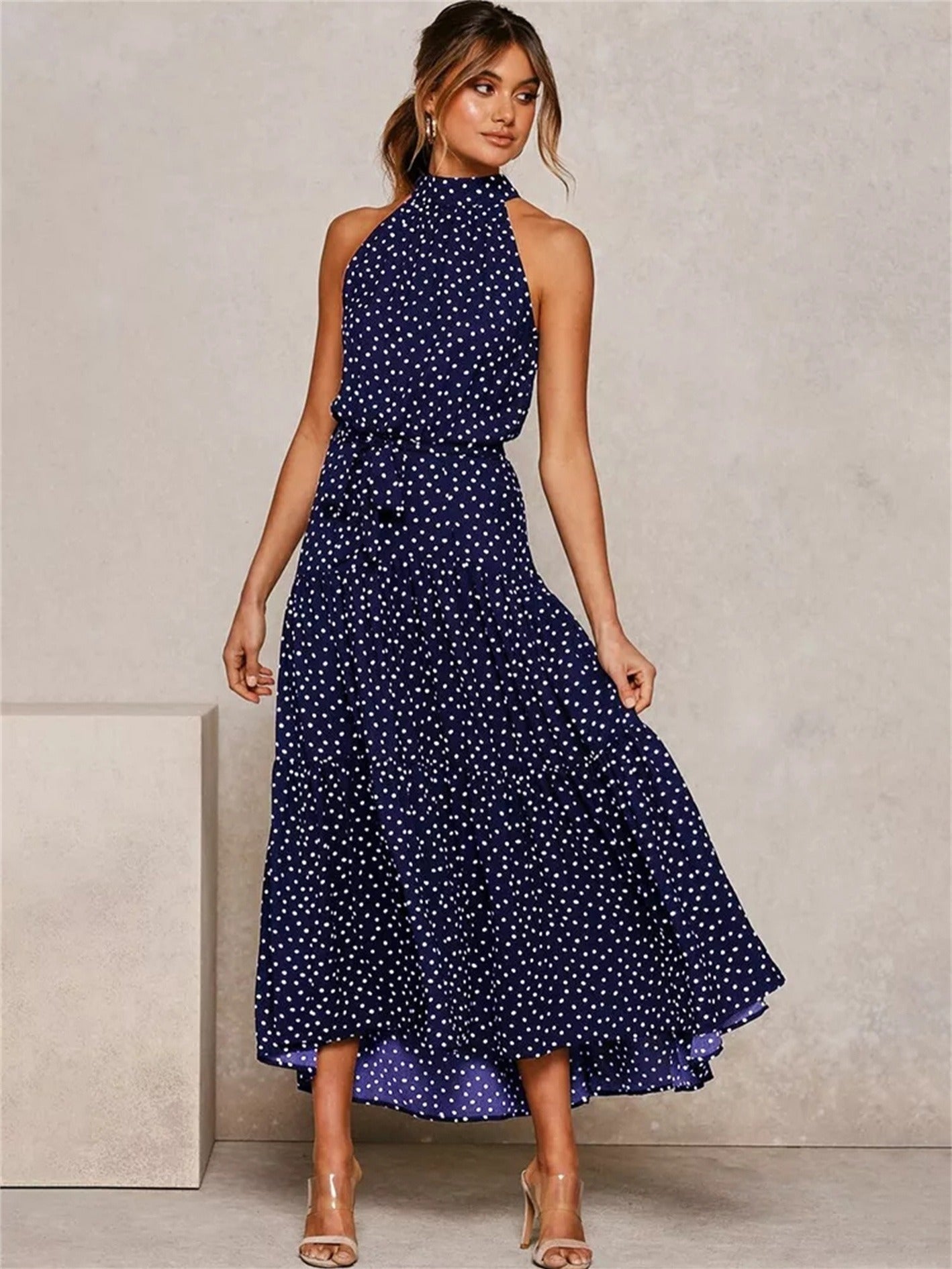 Halter Strapless Neck Floral Print Summer Vacation Dresses