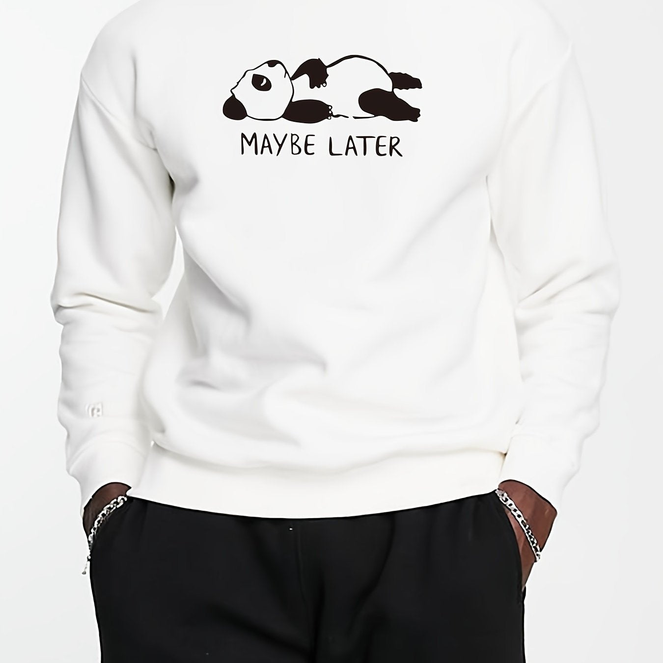 Men's Bear Graphic Print Fleece Crew Neck Sweatshirt