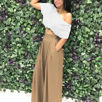 Loose Straight Flare Casual Pocket High Waist Solid Wide Leg Fashion Comfy Pants