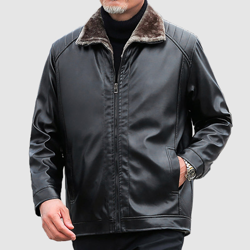 Men's Leather Jacket With Plush And Thickened Fur