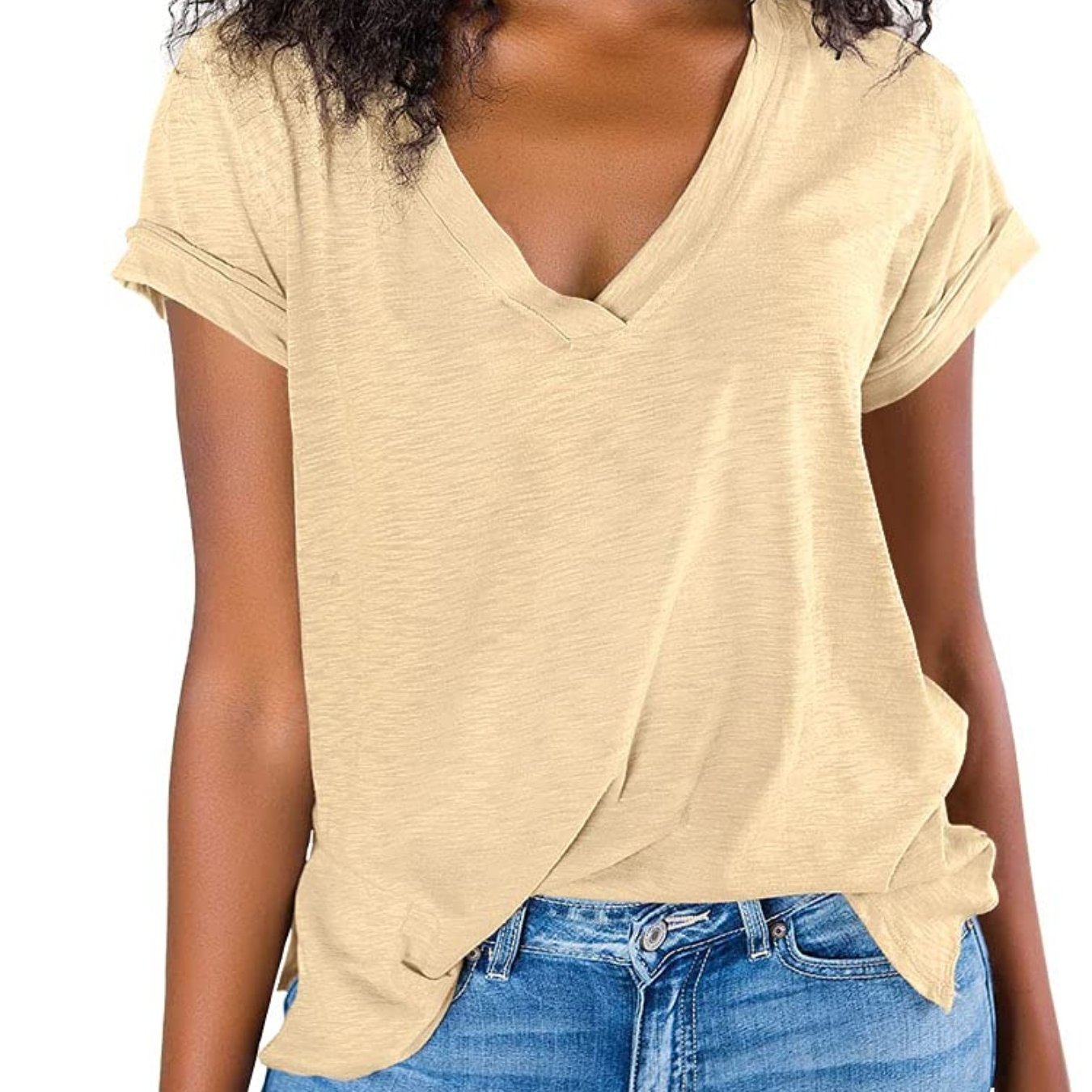 V Neck Side Slit Casual Loose Short Sleeve Fashion Summer T-Shirts Tops