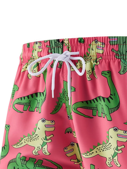Men's Cartoon Dinosaur Print Beach Swim Trunks Shorts