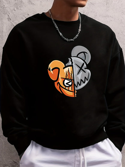 Men's Round Neck Long Sleeve Sweatshirt With Multi-pattern Vintage Print