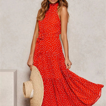 Halter Strapless Neck Floral Print Summer Vacation Dresses
