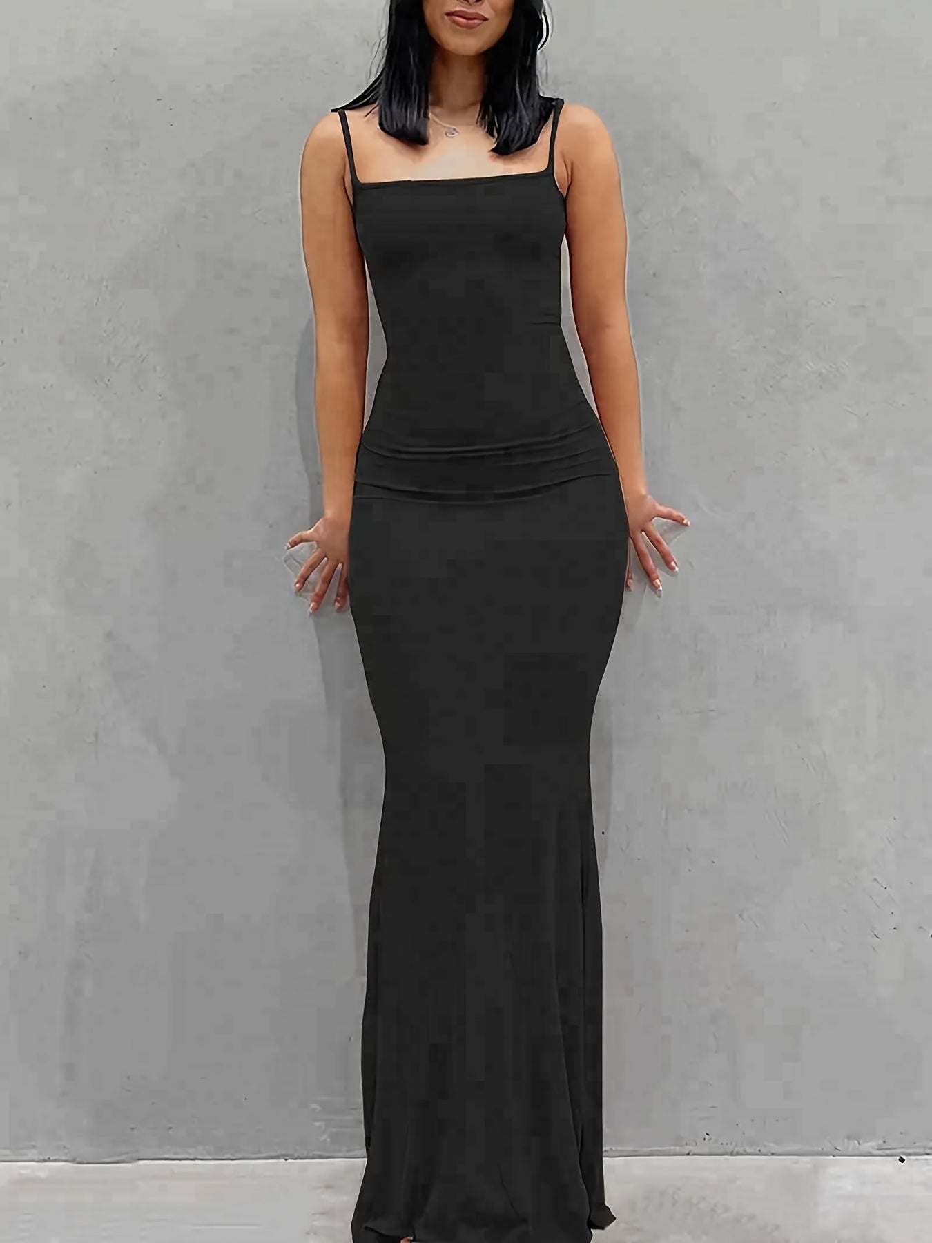 Women's Sexy Scoop Neck Open Back Cami Bodycon Maxi Sleeveless Solid Backless Dresses