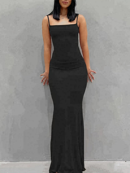 Women's Sexy Scoop Neck Open Back Cami Bodycon Maxi Sleeveless Solid Backless Dresses