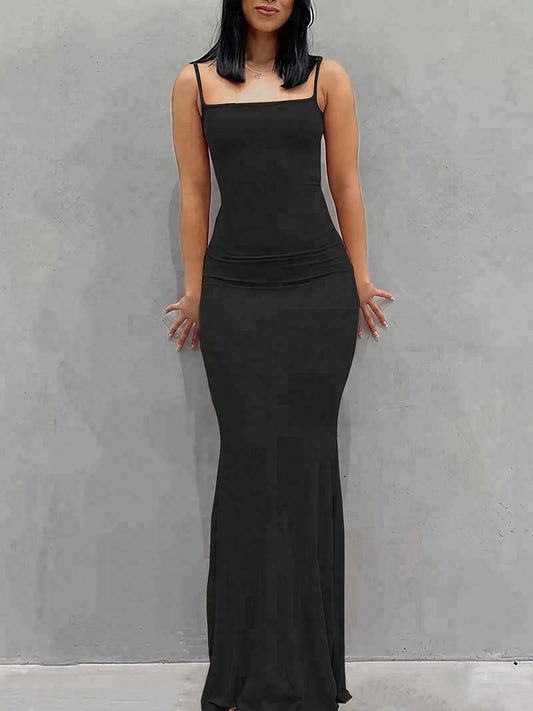 Women's Sexy Scoop Neck Open Back Cami Bodycon Maxi Sleeveless Solid Backless Dresses