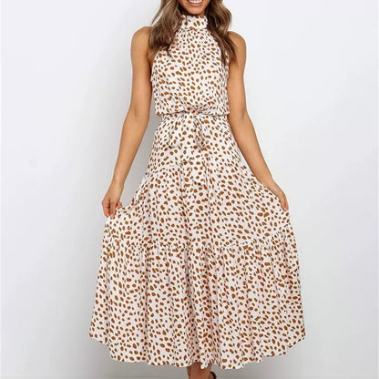 Halter Strapless Neck Floral Print Summer Vacation Dresses