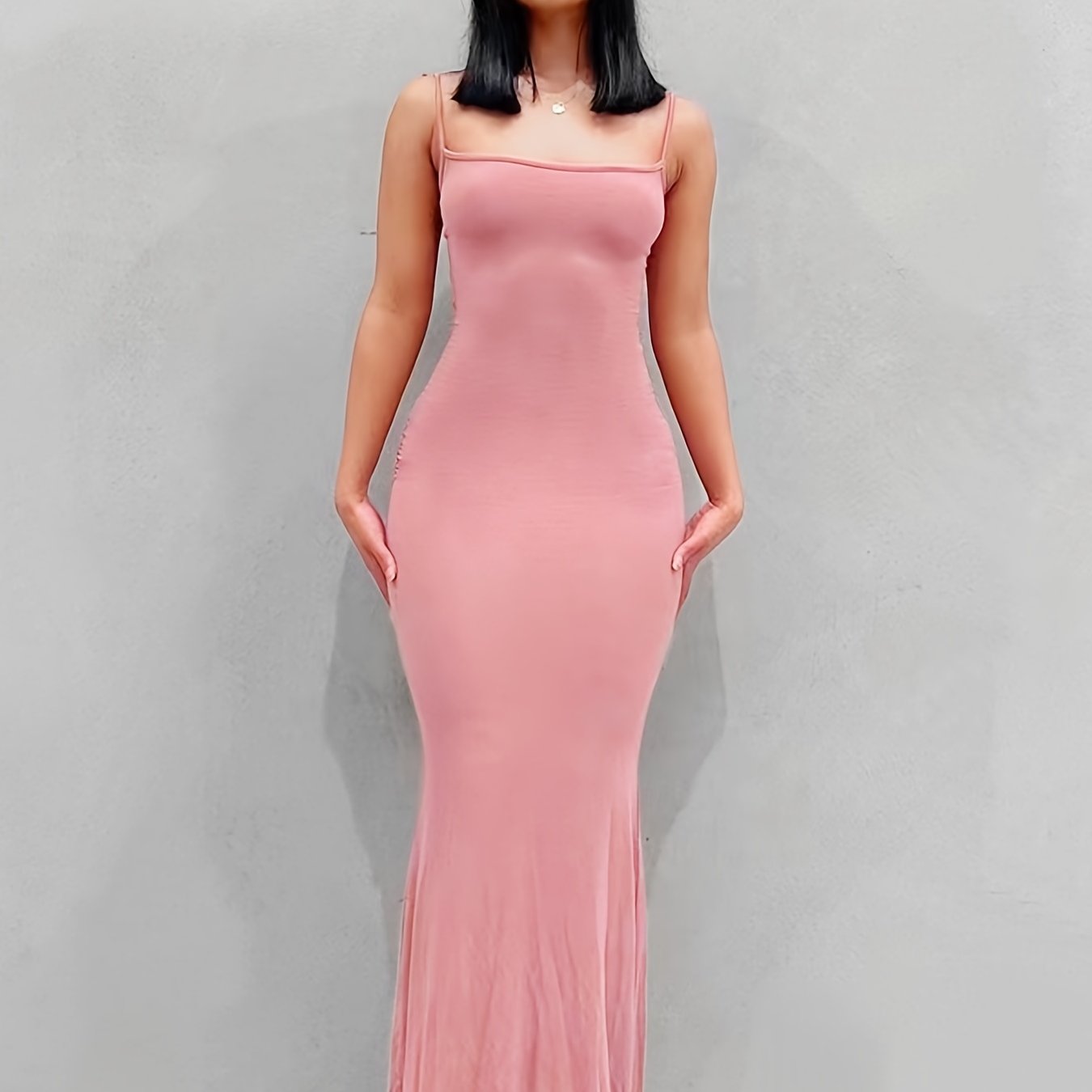 Women's Sexy Scoop Neck Open Back Cami Bodycon Maxi Sleeveless Solid Backless Dresses