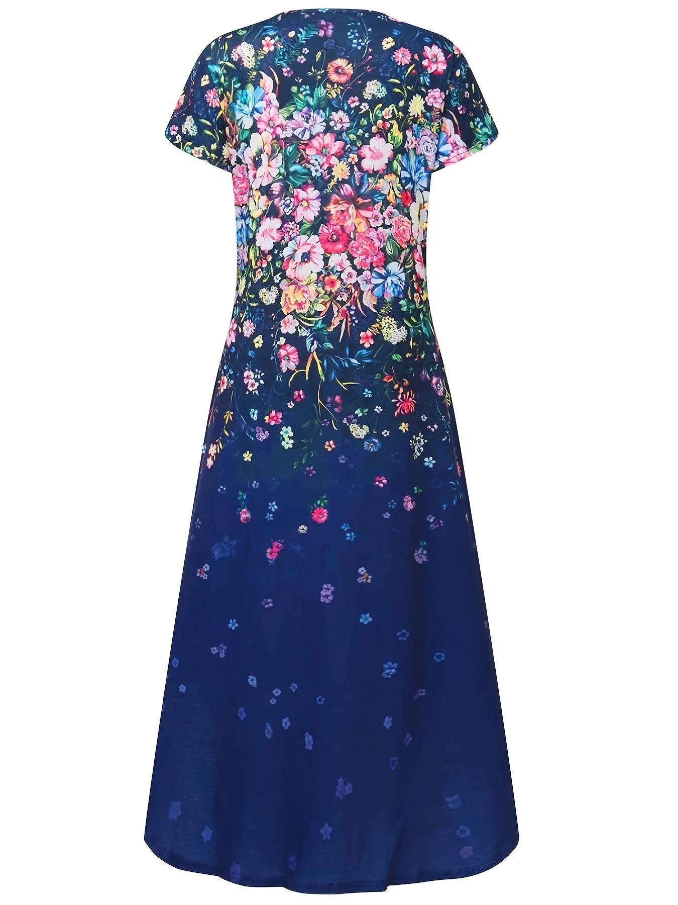 Casual Short Sleeve Crew Neck Floral Print Pocket Dress