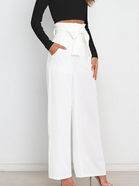Casual Solid Pocket Long Length Fashion Loose Straight Wide Leg Pants