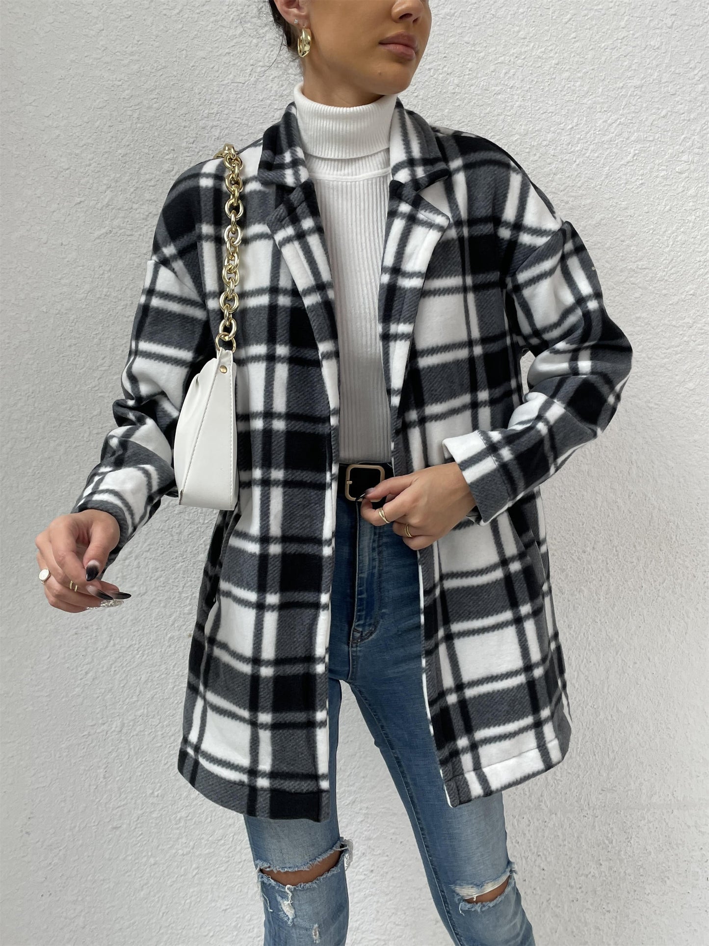 Women's Button Down Flannel Plaid Long Sleeve Collared Long Jacket Coats