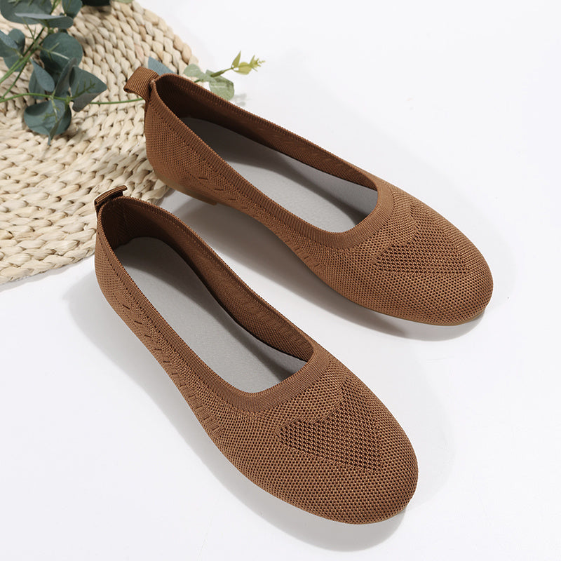 Women's Knitted Ballet Flats Lightweight Breathable Solid Color Slip Casual Walking Shoes