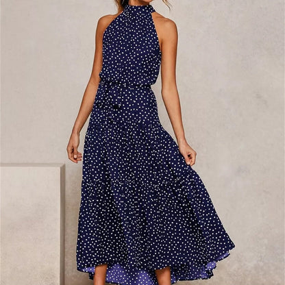 Halter Strapless Neck Floral Print Summer Vacation Dresses