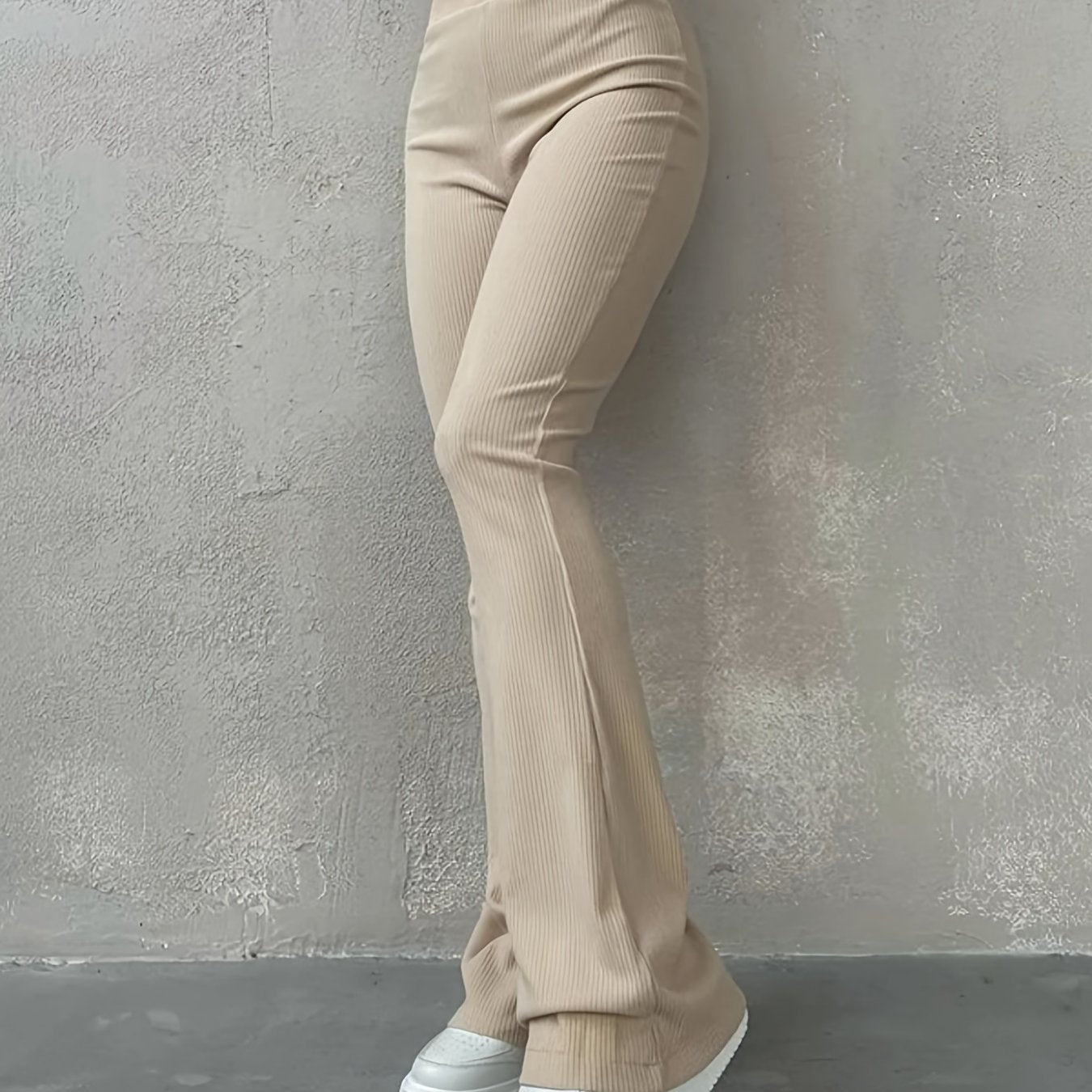 Casual Rib Simple Slim Leggings Solid High Waisted Fashion Long Pants