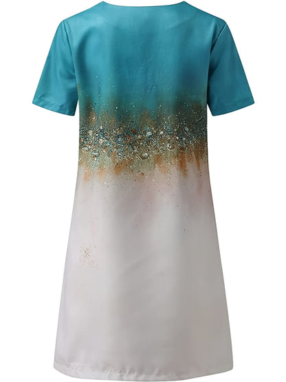 Dots Print V Neck Short Sleeve Vintage Loose Stylish Maxi Dress