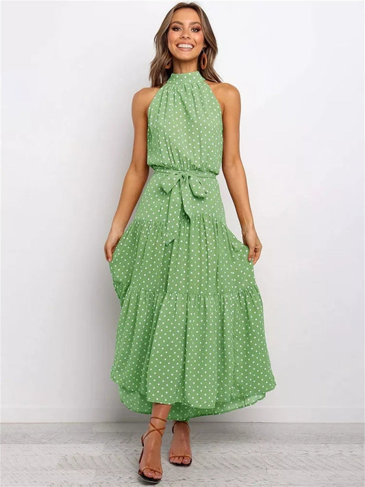 Halter Strapless Neck Floral Print Summer Vacation Dresses