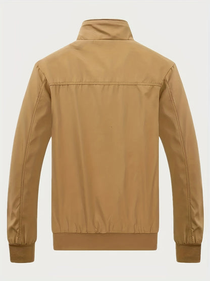 Men's Casual Sports Lapel Collar Zip Up Jacket With Pockets
