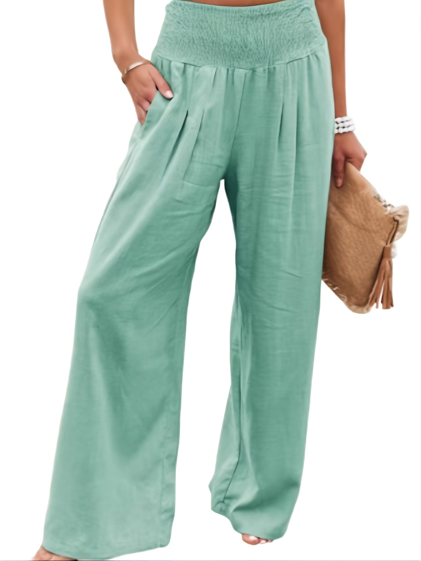 Women's Solid Wide Leg Elastic High Waist Vacation Casual Every Day Pants