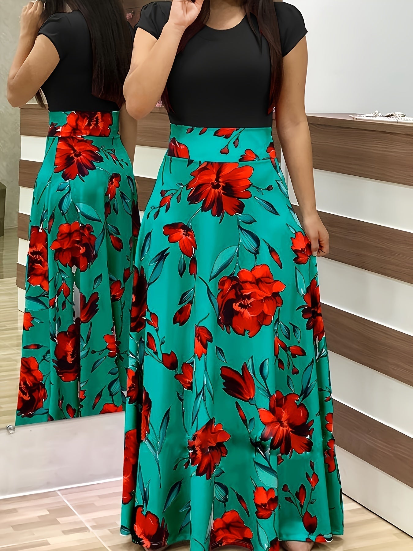 Casual Floral Print Crew Neck Short Sleeve Casual Every Day Dress