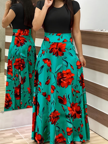 Casual Floral Print Crew Neck Short Sleeve Casual Every Day Dress