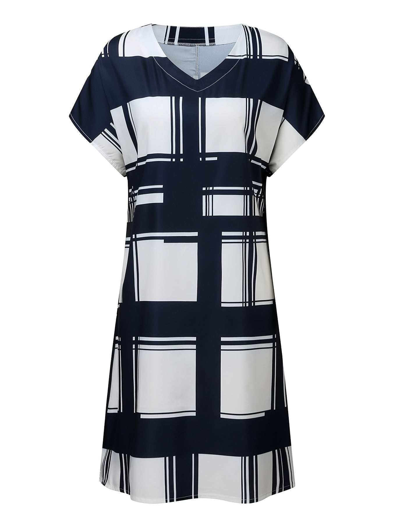 Casual Geometric Print Short Sleeve V-neck Loose Fashion Summer Dresses