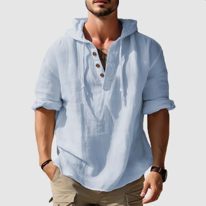 Men's hooded shirt solid color sleeve long sleeve shirt