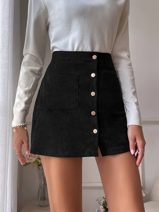Casual Corduroy A-Line Slim Mid Waist Fashion Button Pencil Skirts