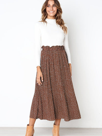 Pretty Polka Dot Pleated Skirt - High Waisted Spring Summer Casual Everyday