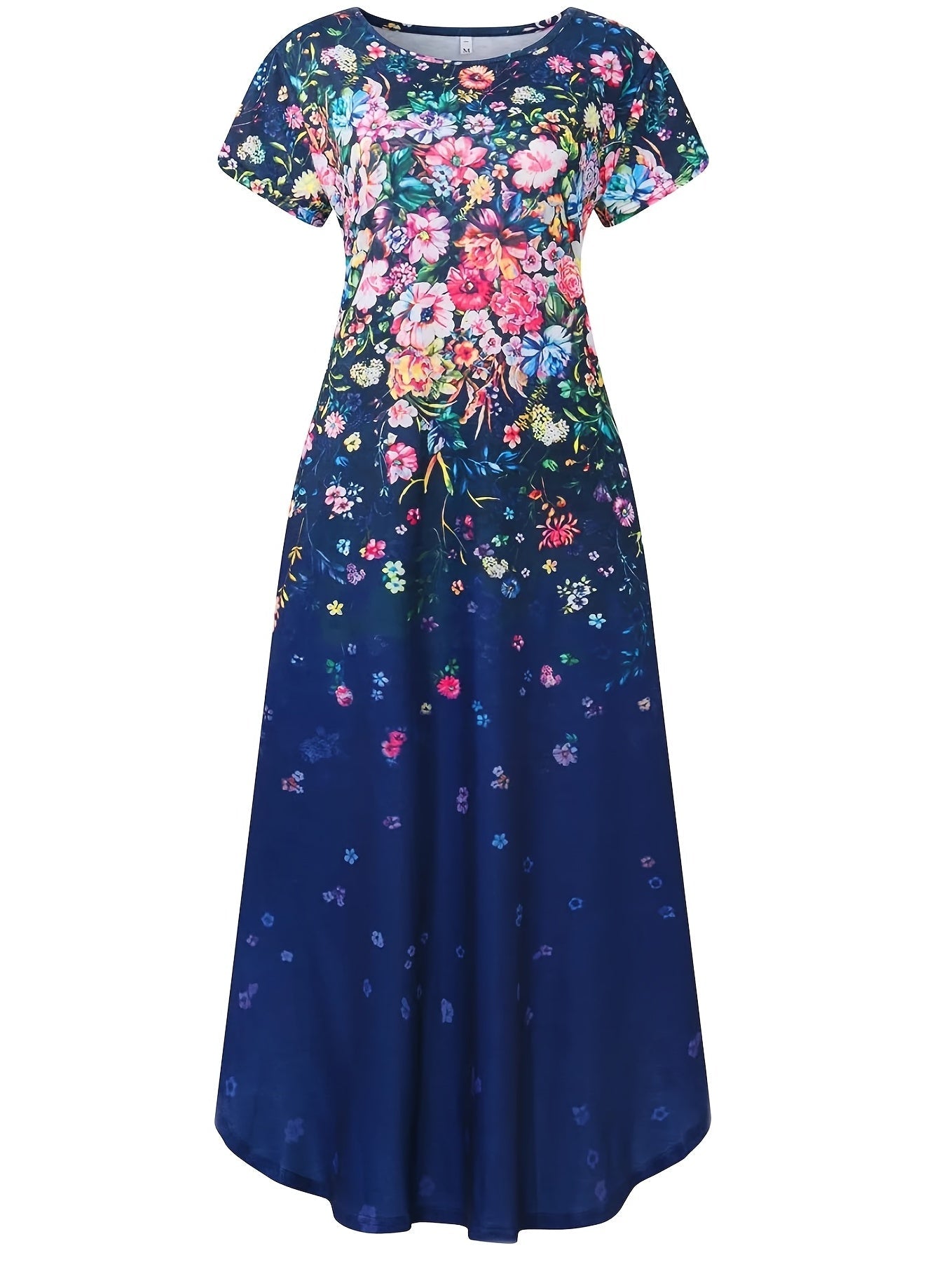 Casual Short Sleeve Crew Neck Floral Print Pocket Dress