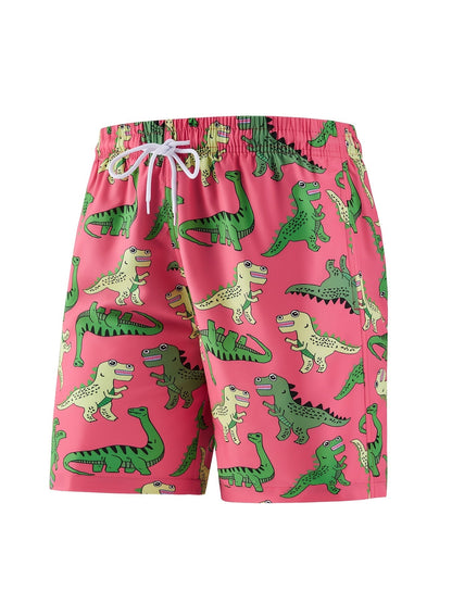 Men's Cartoon Dinosaur Print Beach Swim Trunks Shorts