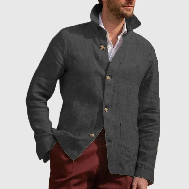 New men's casual loose cotton and linen long-sleeved cardigan coat