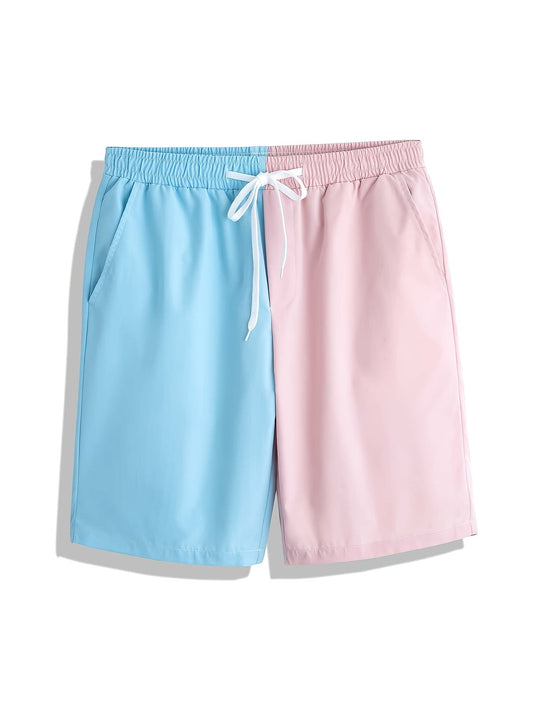 Men's Casual Color Block Beach Swim Trunk Shorts