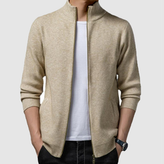 Men's casual simple solid color standing collar knit cardigan