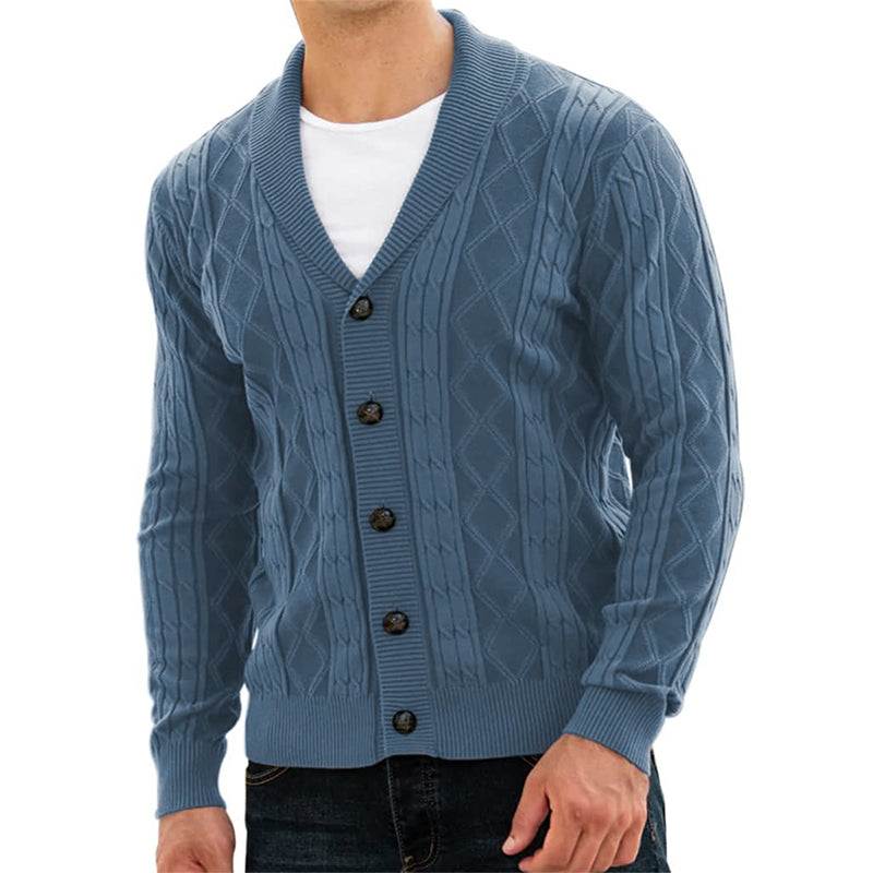 Men's V-neck Long Sleeved Cardigan Sweater