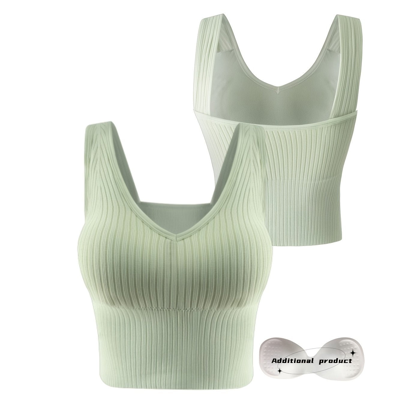 1pc Seamless Solid Sports Tank Top With Removable Pad Ribbed High Impact Backless Cropped Top