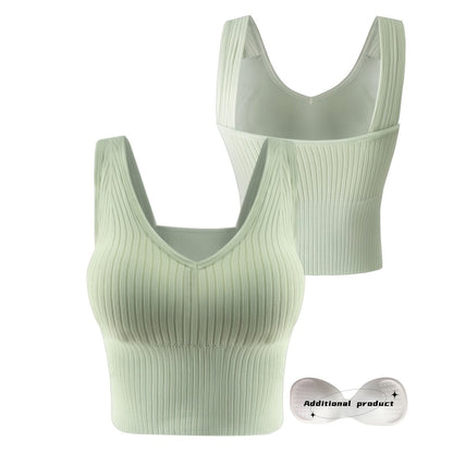 1pc Seamless Solid Sports Tank Top With Removable Pad Ribbed High Impact Backless Cropped Top