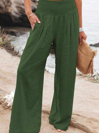 Women's Solid Wide Leg Elastic High Waist Vacation Casual Every Day Pants